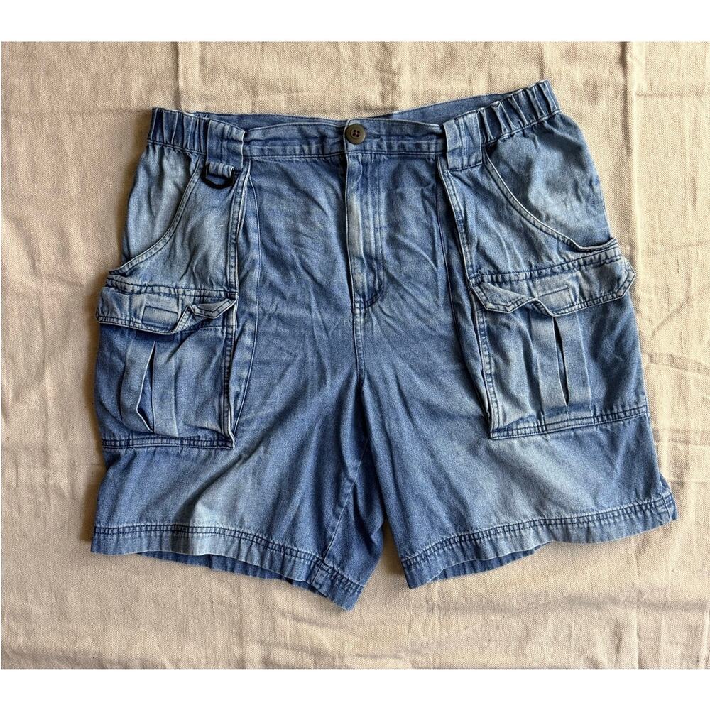 Vintage Sun River Clothing Co 90's Denim Cargo Hiking Shorts Size 36 Utility
